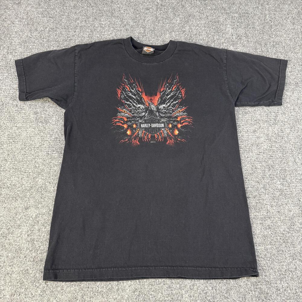 Vintage Harley Davidson Shirt Mens Large Black Eagle McCoys Green Bay WI 2004